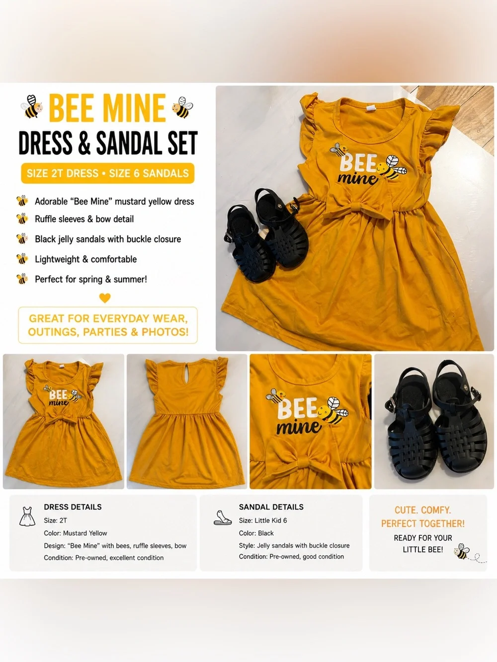 2t Girl🐝 BEE MINE DRESS + SANDAL LOT 🐝💛